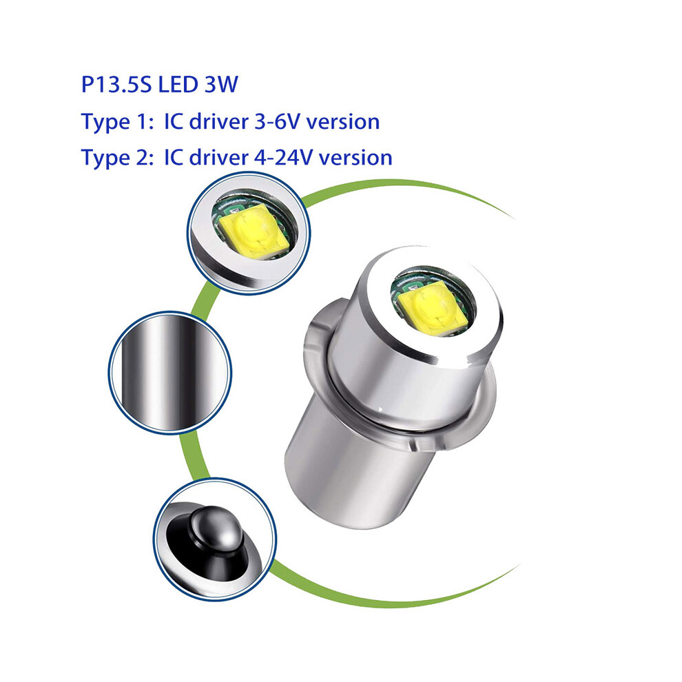 (P13.5S 3W (4-24V)-Lot de 6 pièces) Ampoule LED Mag Light P13.5S 3-16 cellules C&D Convertisseur LED