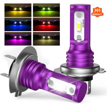 (Green)2pcs Mini Car Fog Light Bulbs H7 LED Headlight Fog Light CSP White Blue Yellow Red Purple