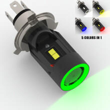 (H4)1x Fünffarbige Angel Eye LED H4 Autoscheinwerfer Hi-Low Birne HS1 P43T Motorrad Auto Plug & Play