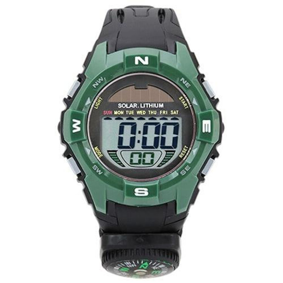 J-AXIS ACY20-GR (Digital CYBEAT Solar Combination Type Compass Green Sun Flame) Round Watch Black