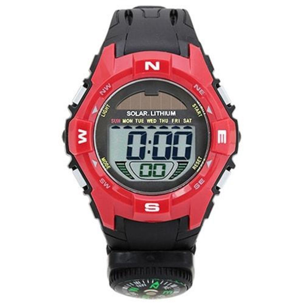 J-AXIS ACY20-RE (Digital CYBEAT Solar Combination Type Compass Red Sun Flame) Round Watch Black