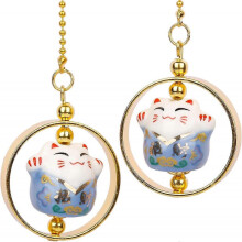 Lucky cute lovely Cat Car Charm Porcelain Figurine Hanging Pendant (Yellow & Purple)