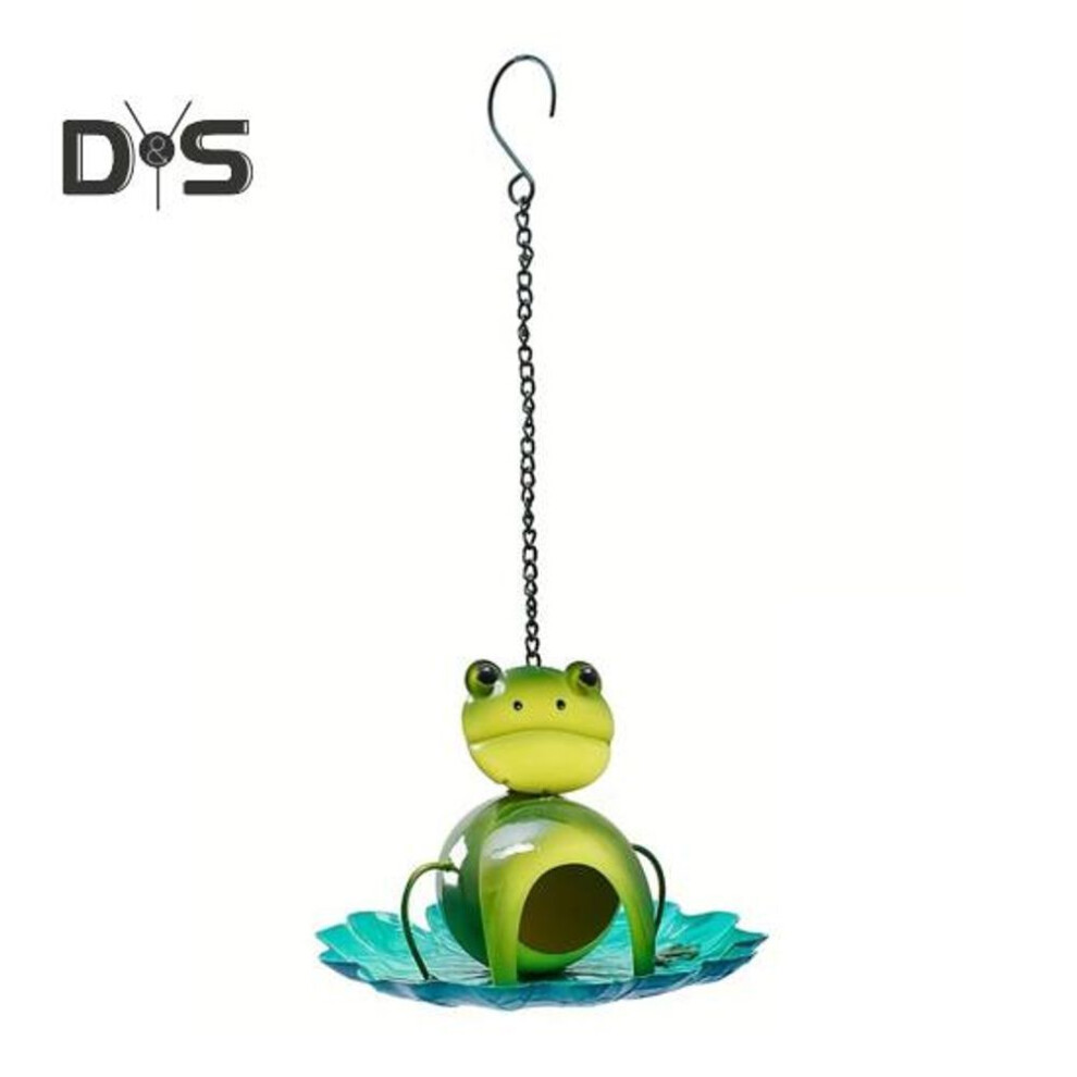 Frog Birds Feeder with Detachable Lotus Platform Tray Outside Hanging Metal Birds Feeding Station Outdoor Garden Yard Decoration