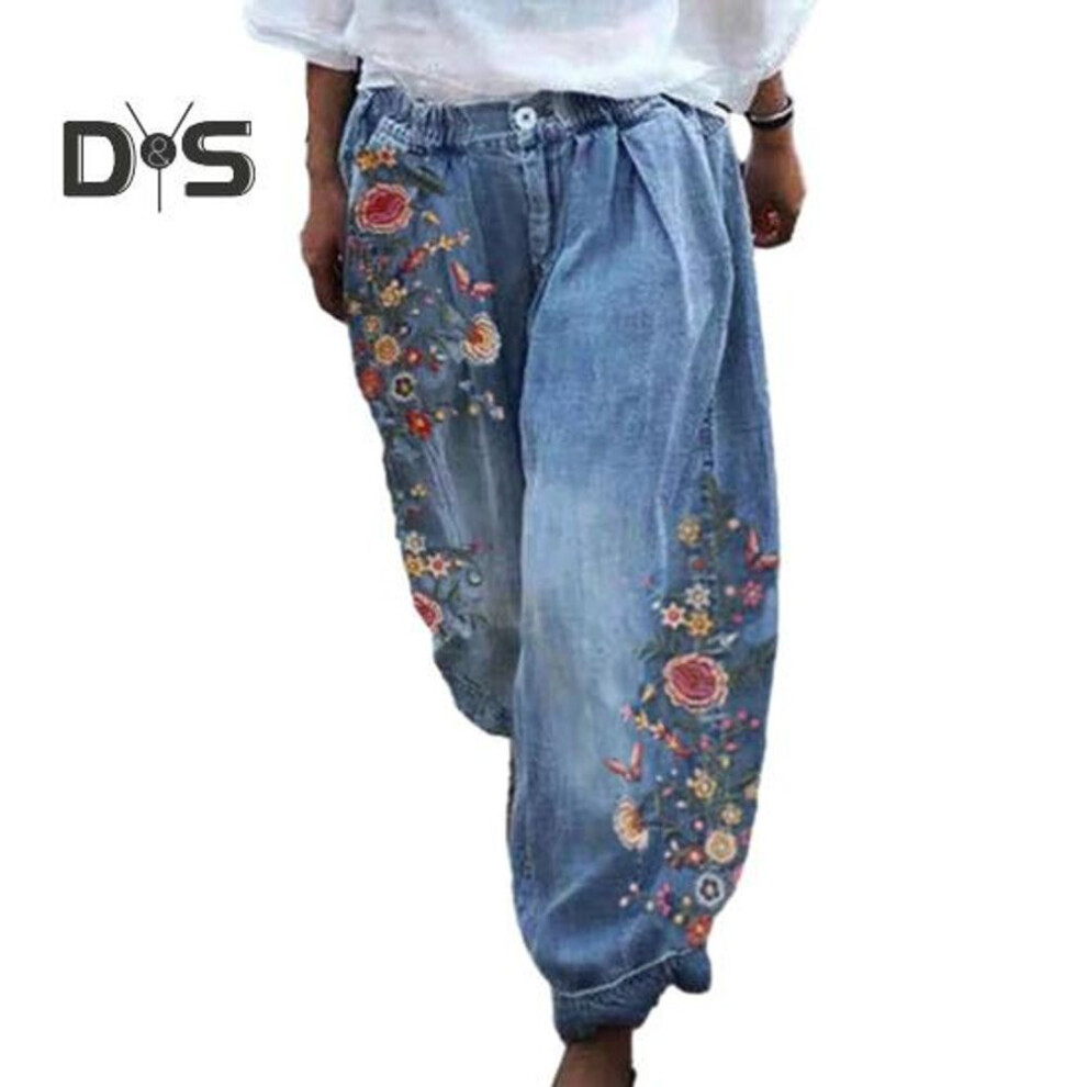 Women Pants Spring Summer Loose Fit Flower Pattern Mid Wasit Casual Comfy Breathable Wide Leg Lantern Trousers Womenswear