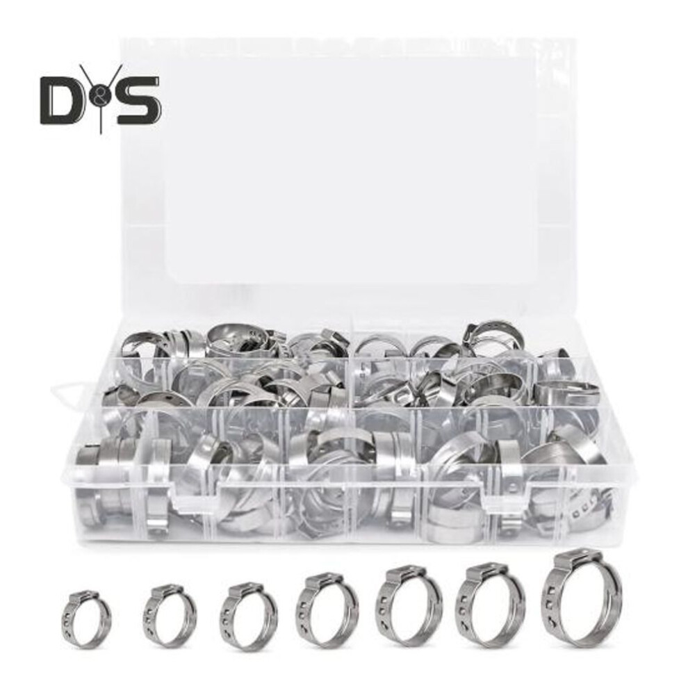 80pcs Stainless Steel Single Ear Hose Clamps Rustproof Corrosion Resistant Widely Used Pinch Fitting Single Ear Hose Clamps