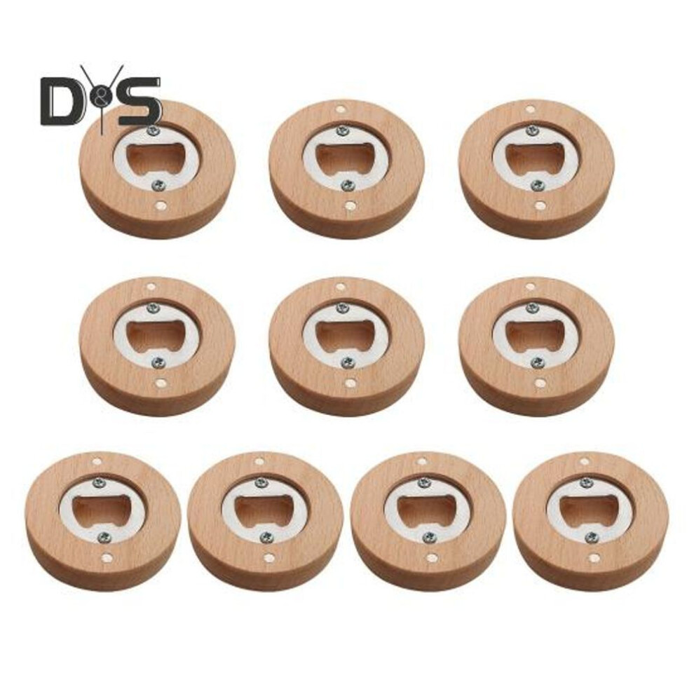 10pcs Bamboo Bottle Opener Magnets 2.4x2.4" Fridge Magnet Bar Decoration Beer Opener Multifunctional Kitchen Tool Refrigerator Sticker