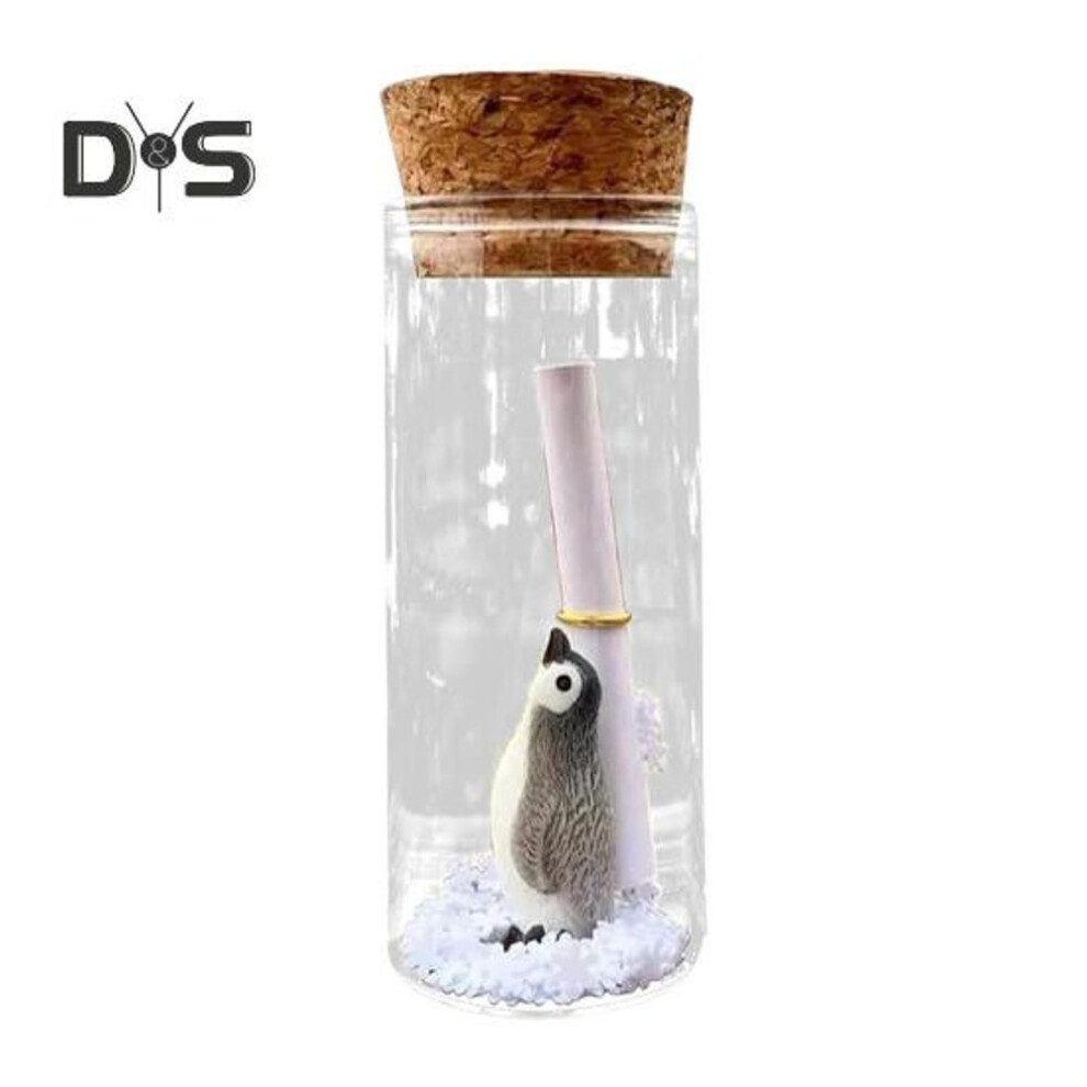 Penguin Message in A Bottle with Handwritten Letter Snowflake Resin Penguin Figurine in Cork Glass Jar Desktop Ornament Birthday Mother's Day Gift