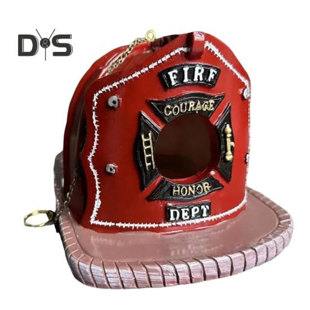 Outside Red Helmet Bird House Ornament with Chain Vintage Outdoor Garden Yard Resin Bird Nest Hanging Decoration Bird Feeder Aviary Tree Pendant