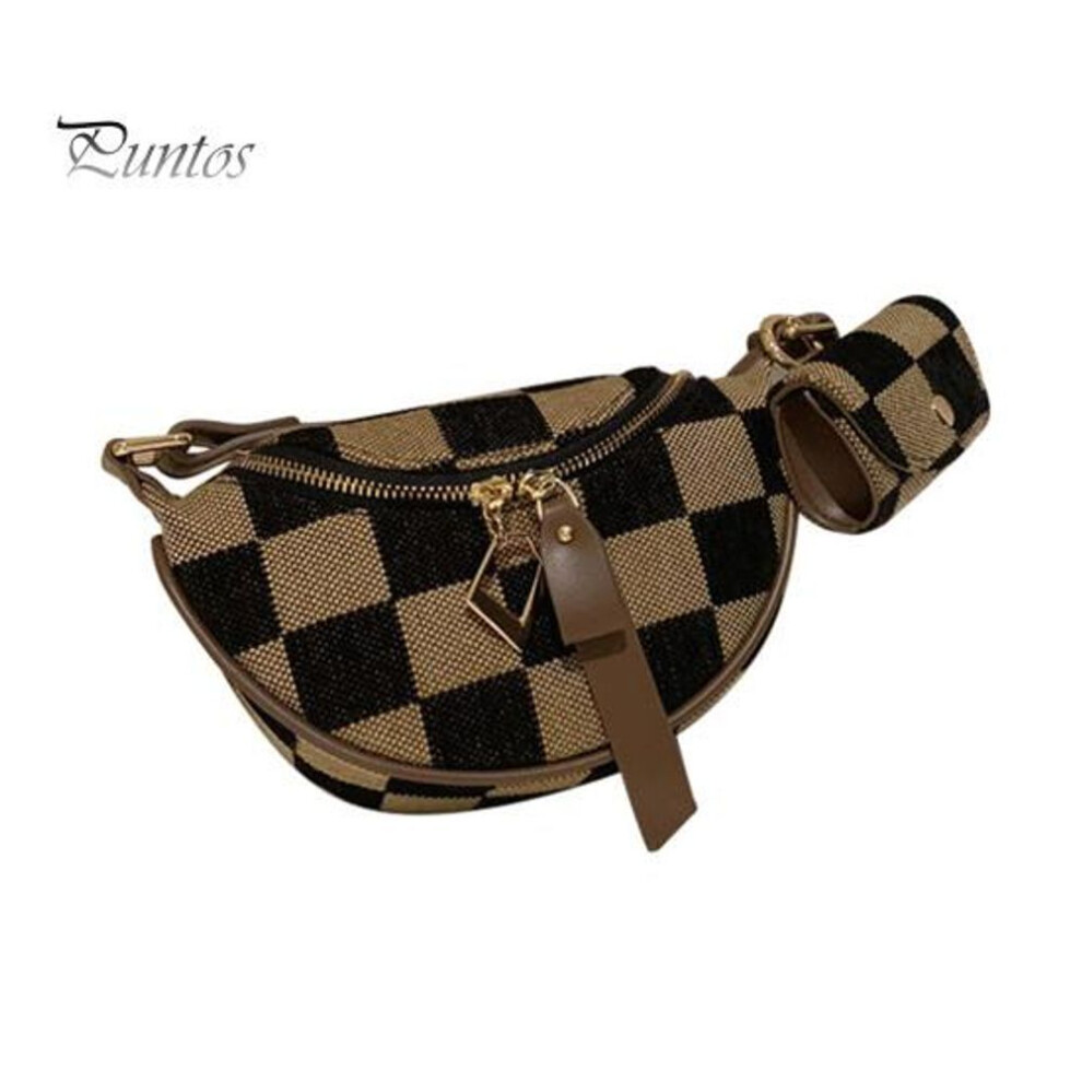 Women Fanny Pack With Adjustable Straps Plaid Print Two-way Zipper Closure Crossbody Bag Travel Waist Pack