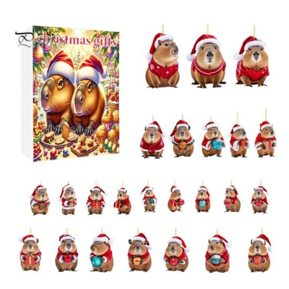 Christmas Capybara Advent Calendar 24-Day Countdown Capybara Ornament with Santa Hats Kids Holiday Decoration Gift for Festive Fun