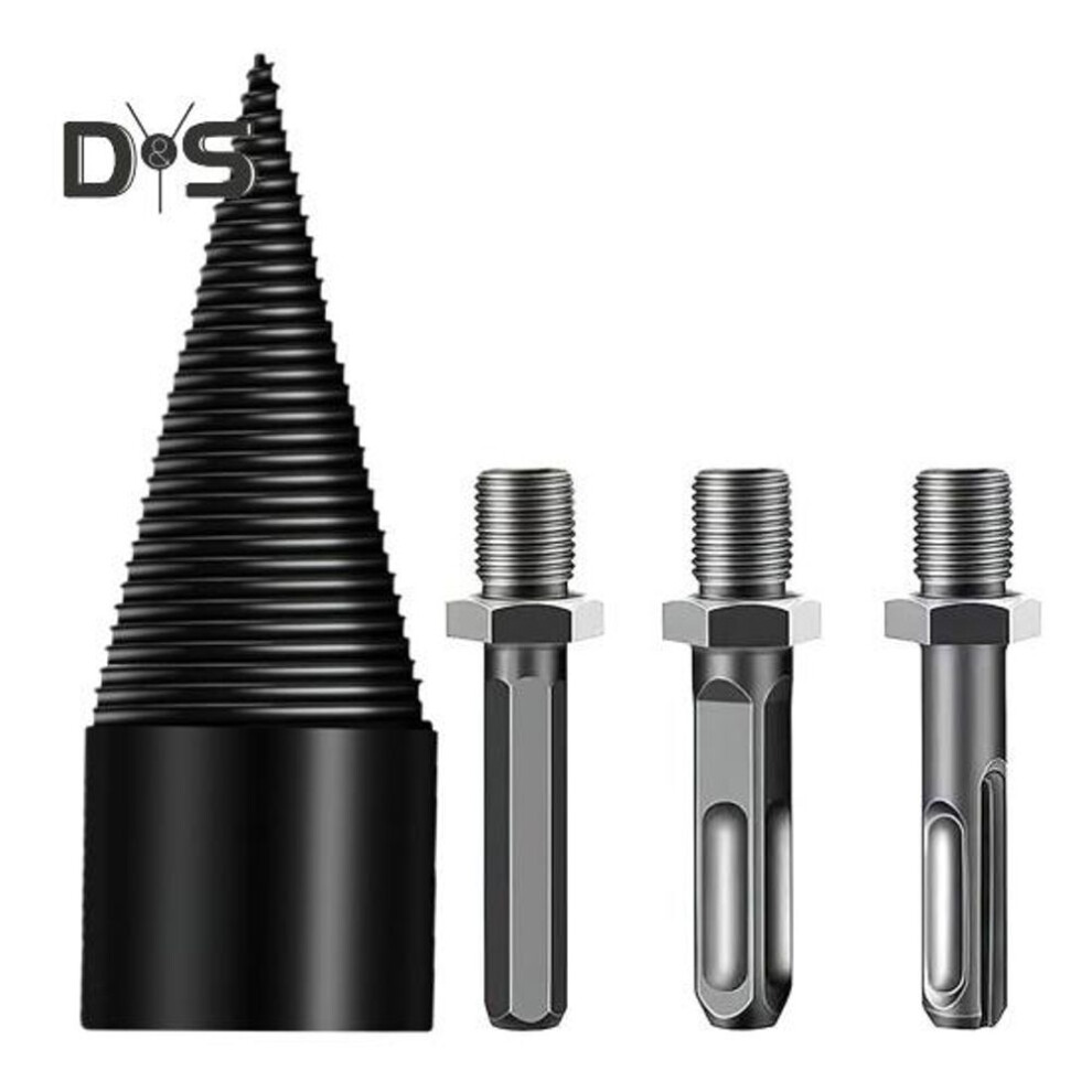 32mm Firewood Drill Bit With 3 Handles Detachable Steel Wood Log Splitting Drill Bit Cone Shape Firewood Splitter Drill Bit For Electric Drill Machine