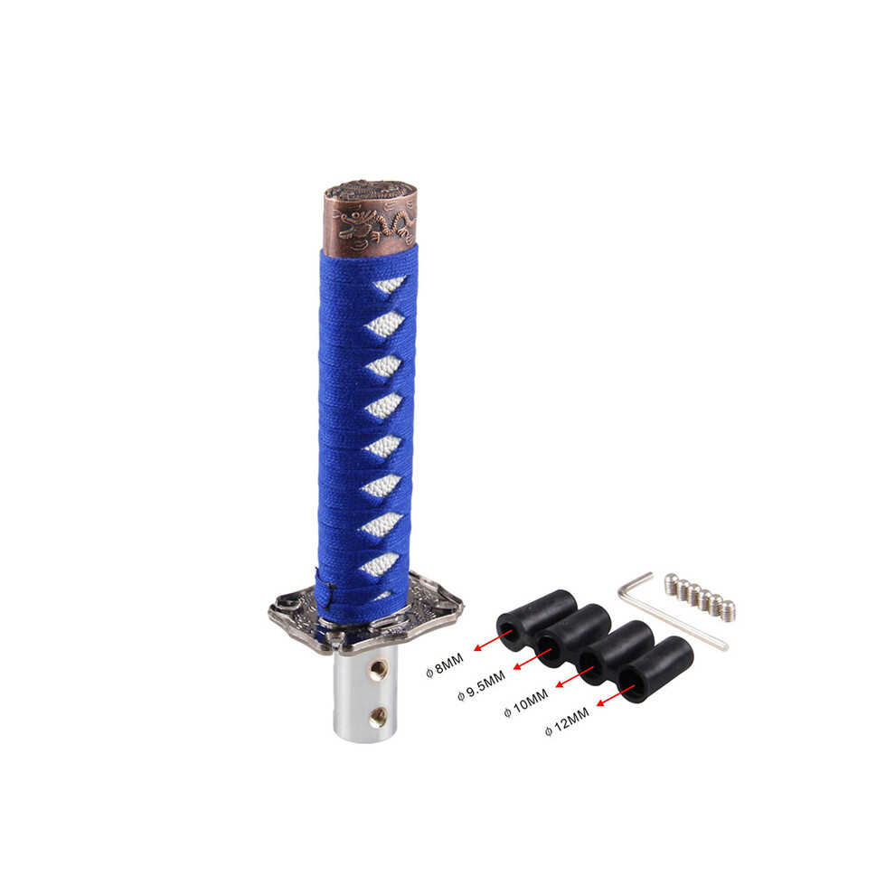 (bleu sur blanc) Pommeau de levier de vitesse épée 15cm Boîte de vitesses Katana Metal Manua Boîte de