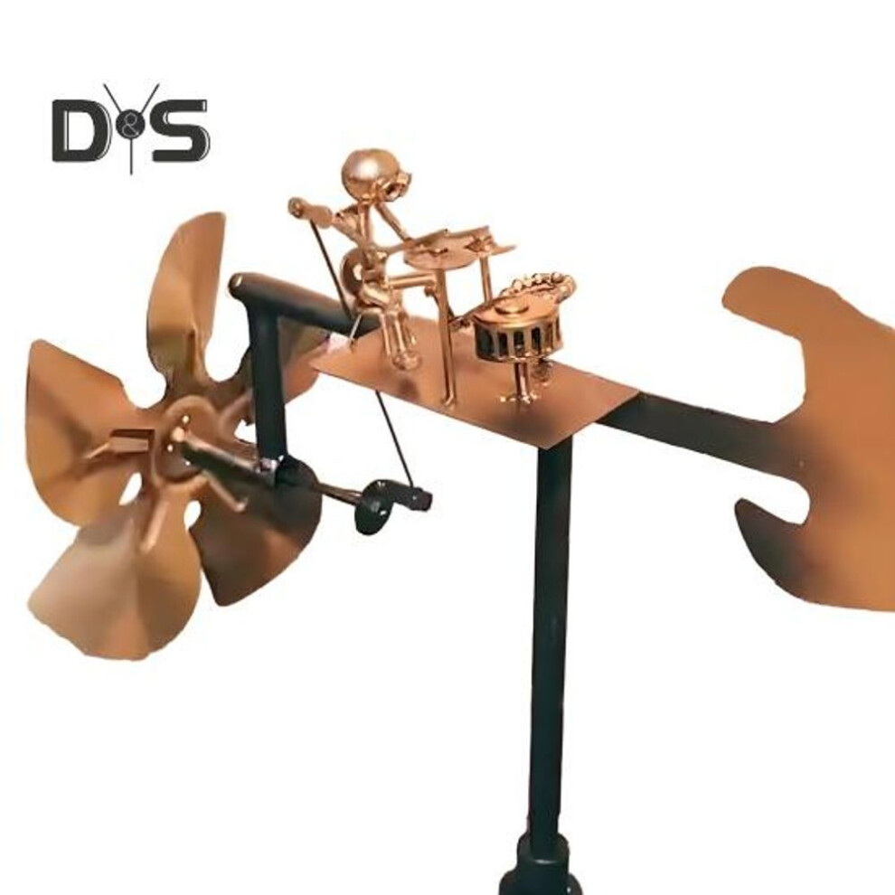 Handmade Metal Drummer Windmill Percussionist Figurine Statue Wind-Powered Kinetic Drummer Sculpture Wind Spinner for Yard Lawn Garden Patio