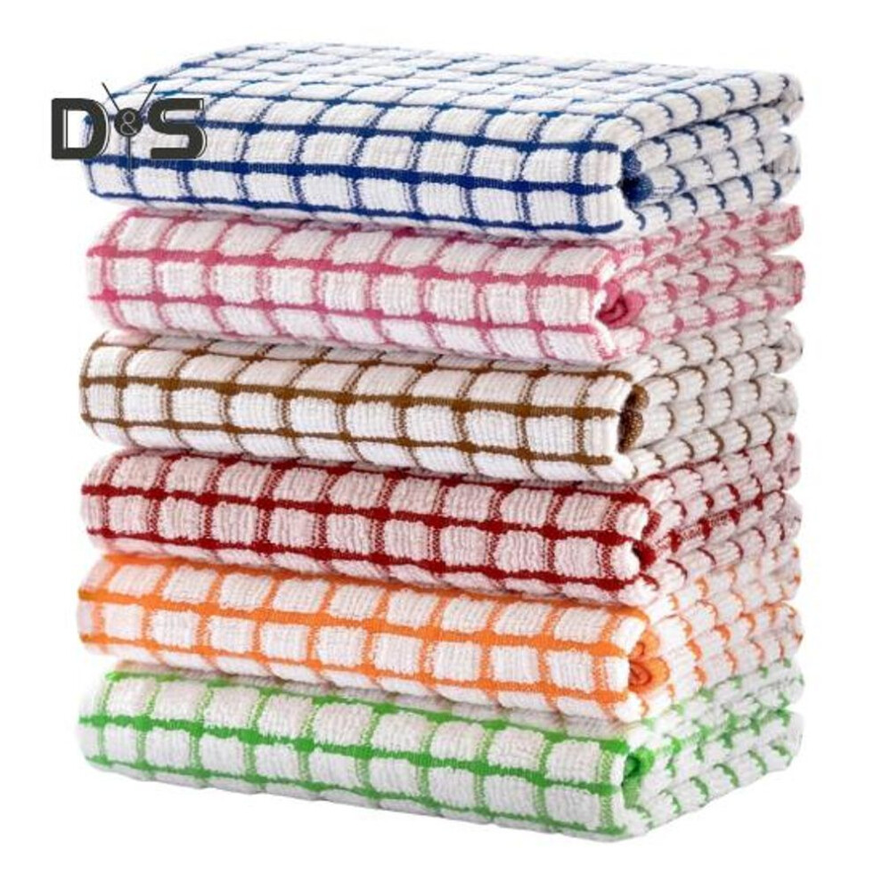 12pcs Tea Towels Water Absorbent Cotton Dishcloths Vibrant Plaid Colors Lightweight Kitchen Cleaning Towels