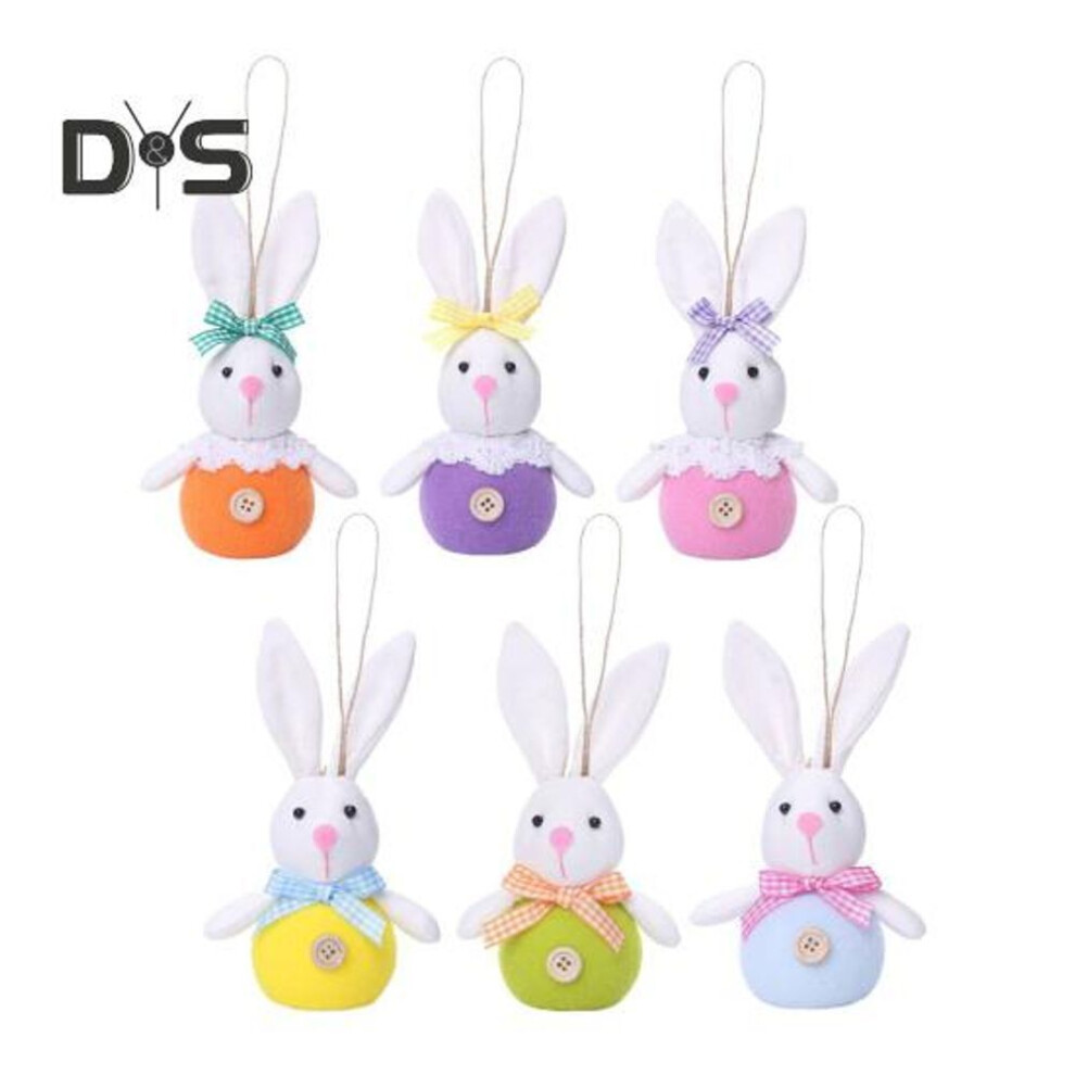 6pcs Easter Bunny Ornament Handmade Plush Rabbit Figurines With Light Holiday Tree Hanging Decoration For Spring Party Home Decor