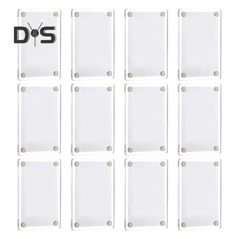 12Pcs Magnetic Photo Frame Refrigerator Magnet Double-sided Clear Acrylic Family Picture Display Frame Home Office Fridge Decoration Photo Holder