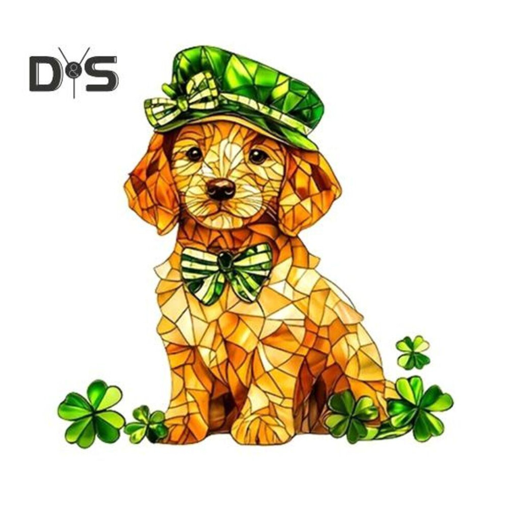 Acrylic Puppy Ornament 2d Flat Golden Puppy Tabletop Sign St. Patrick's Day Shamrock Dog Ornament For Home Mantel End Table