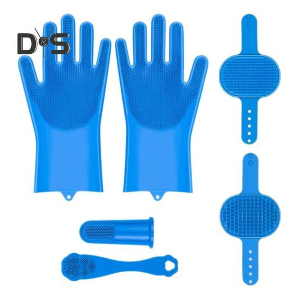 6Pcs/Set Dog Bath Grooming Kit Dog Washing Gloves Bath Brush Toothbrush Set Shampoo Shower Supplies for Dogs And Cats Bathing