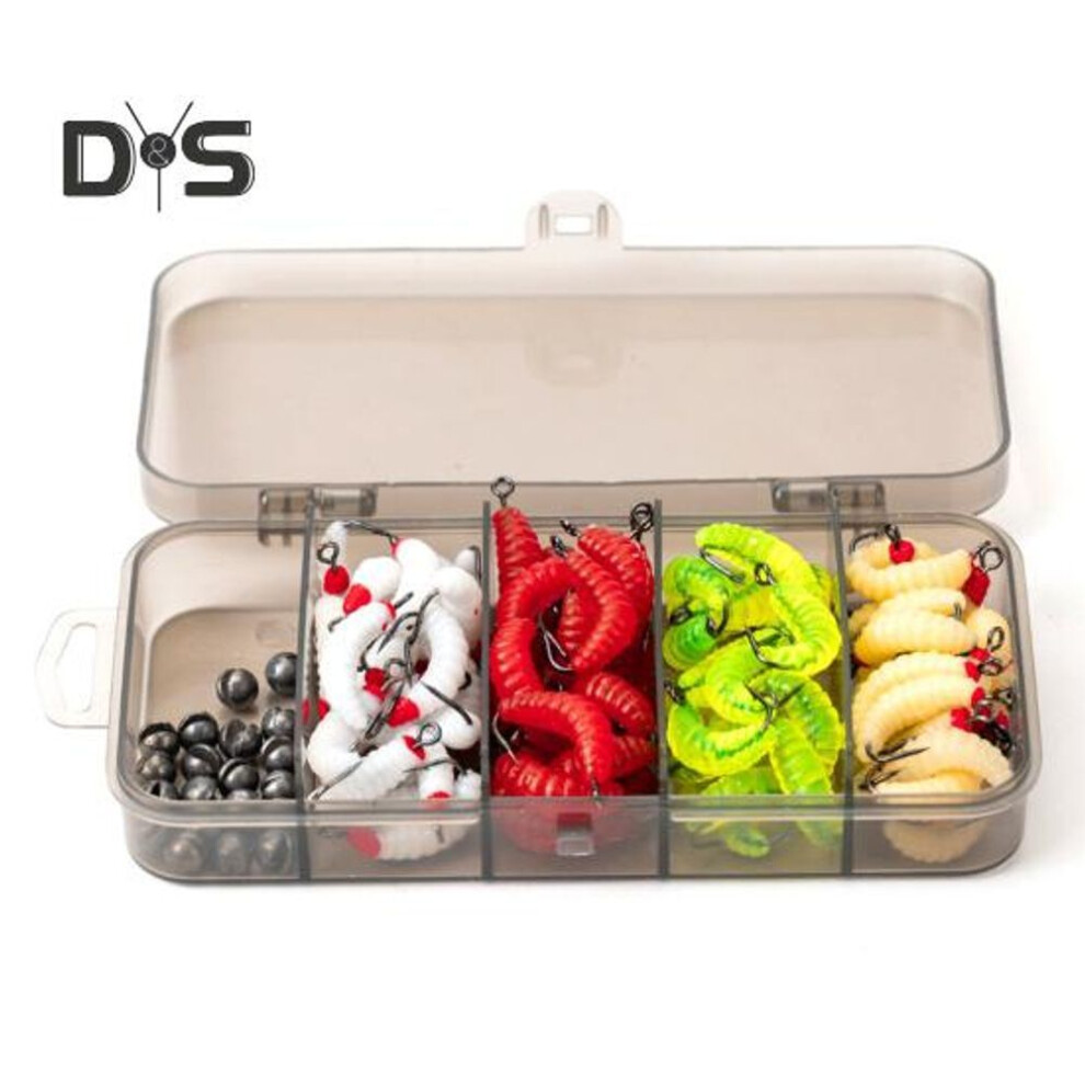 100pcs/set 2cm/0.4g Soft Worm Lure With Bard Hook 1g Weighted Sinker Realistic Bionic Artificial Colorful Worm Bait Freshwater Saltwater Fishing