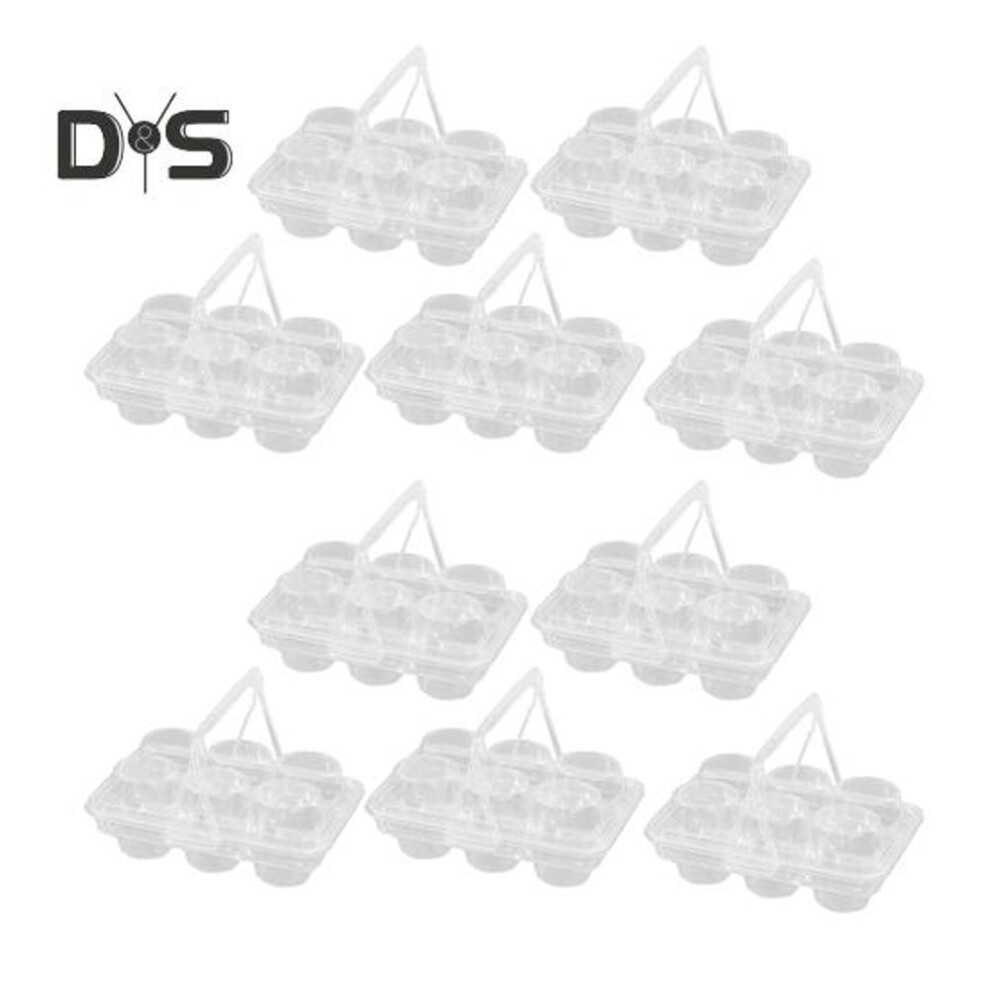 10Pcs Clear Cupcake Holders with Handle Lid Portable Cupcake Transport Rack Reusable Cake Carriers for Packaging 6 Slot Mini Desserts Box for Pies