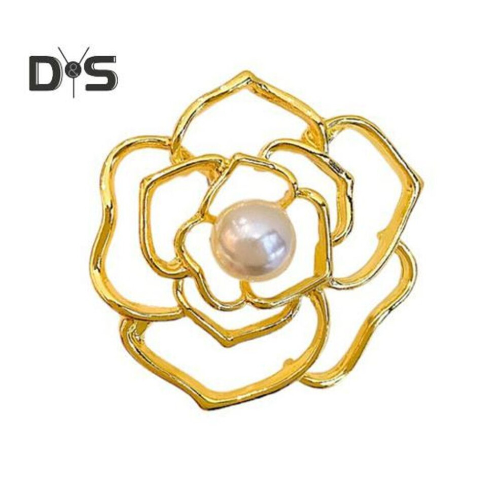 Women Brooch Hollow Out Camellia Faux Pearl Anti-slip Wear-resistant Coat Collar Hat Scarf Decoration Clothes Pin Garment Jewelry