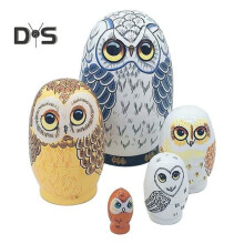 5-Layer Owl Matryoshka Doll Wooden Russian Nesting Dolls Educational Nesting Owls Toy for Kids Gift Home Decor Desk Centerpiece