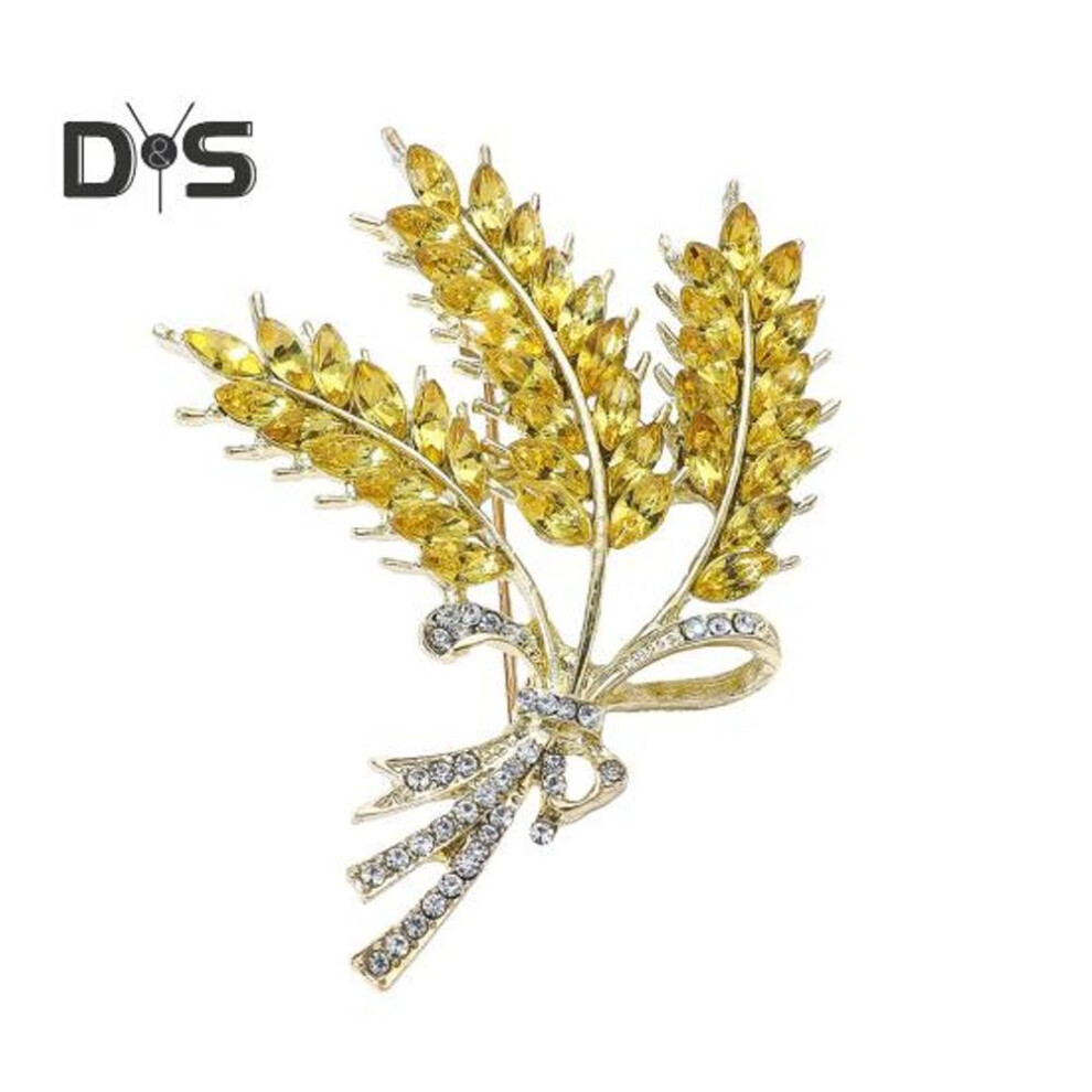 Wheat Brooch Cubic Zirconias Golden Wheat Brooch Pin Rhinestones Lapel Pins Clothing Hat Bag Suit Jewelry Accessories for Women