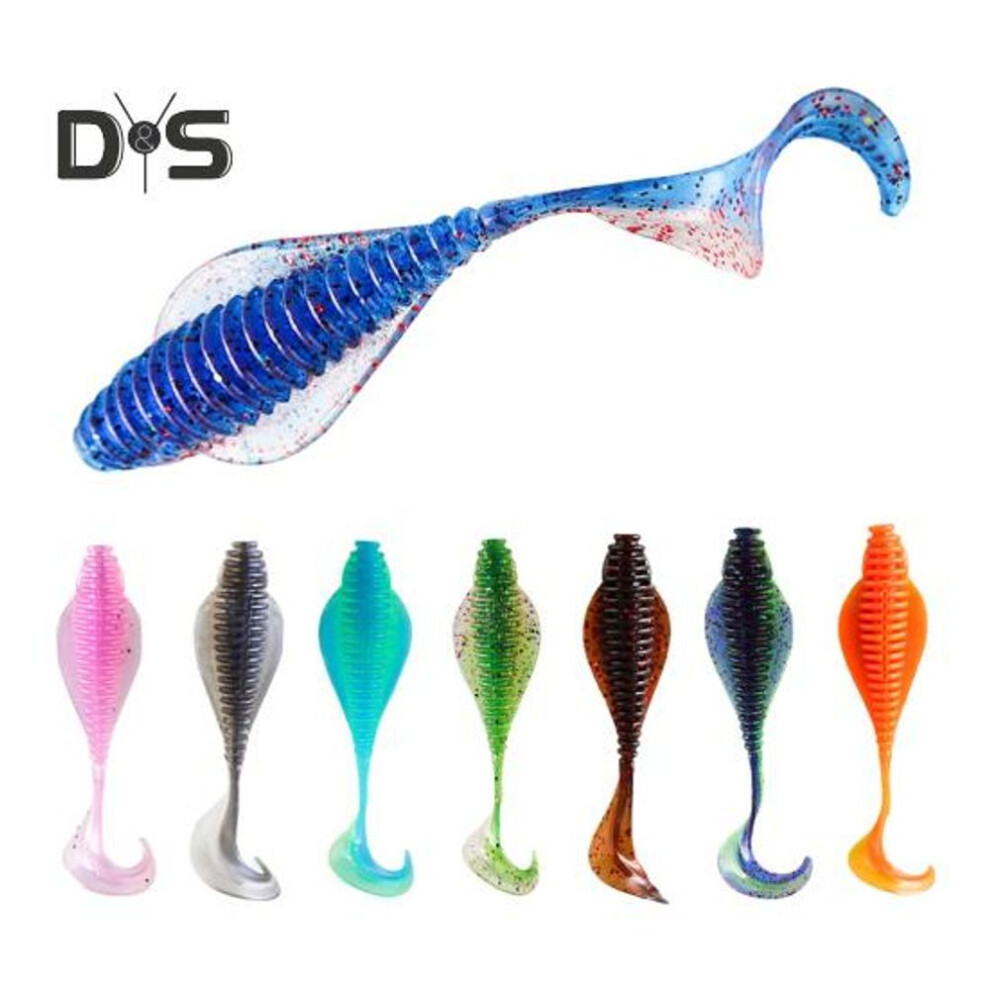 8pcs 8cm/3.7g Soft Worm Lure With Curly Tail Colorful Artificial Bait Saltwater Freshwater Bass Snakehead Trout Fishing Accessories