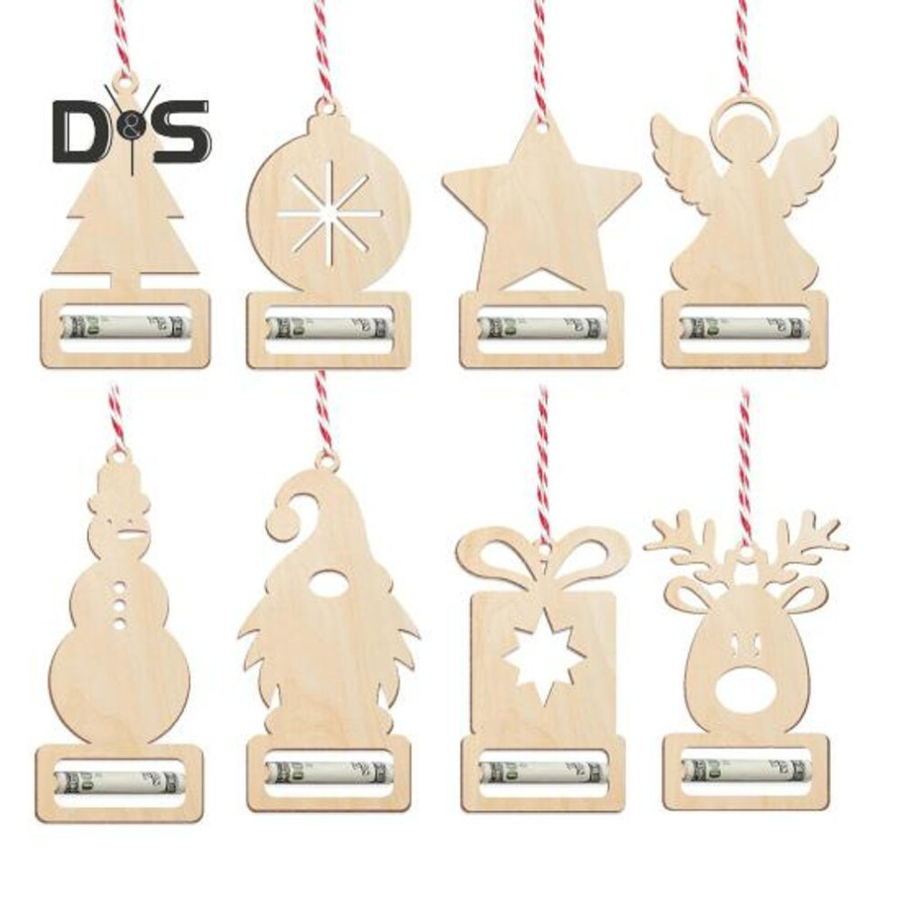 8Pcs Christmas Money Holders Wooden Gift Cards Decoration Xmas Tree Hanging Cash Ticket Holder for Christmas Party Home Decor