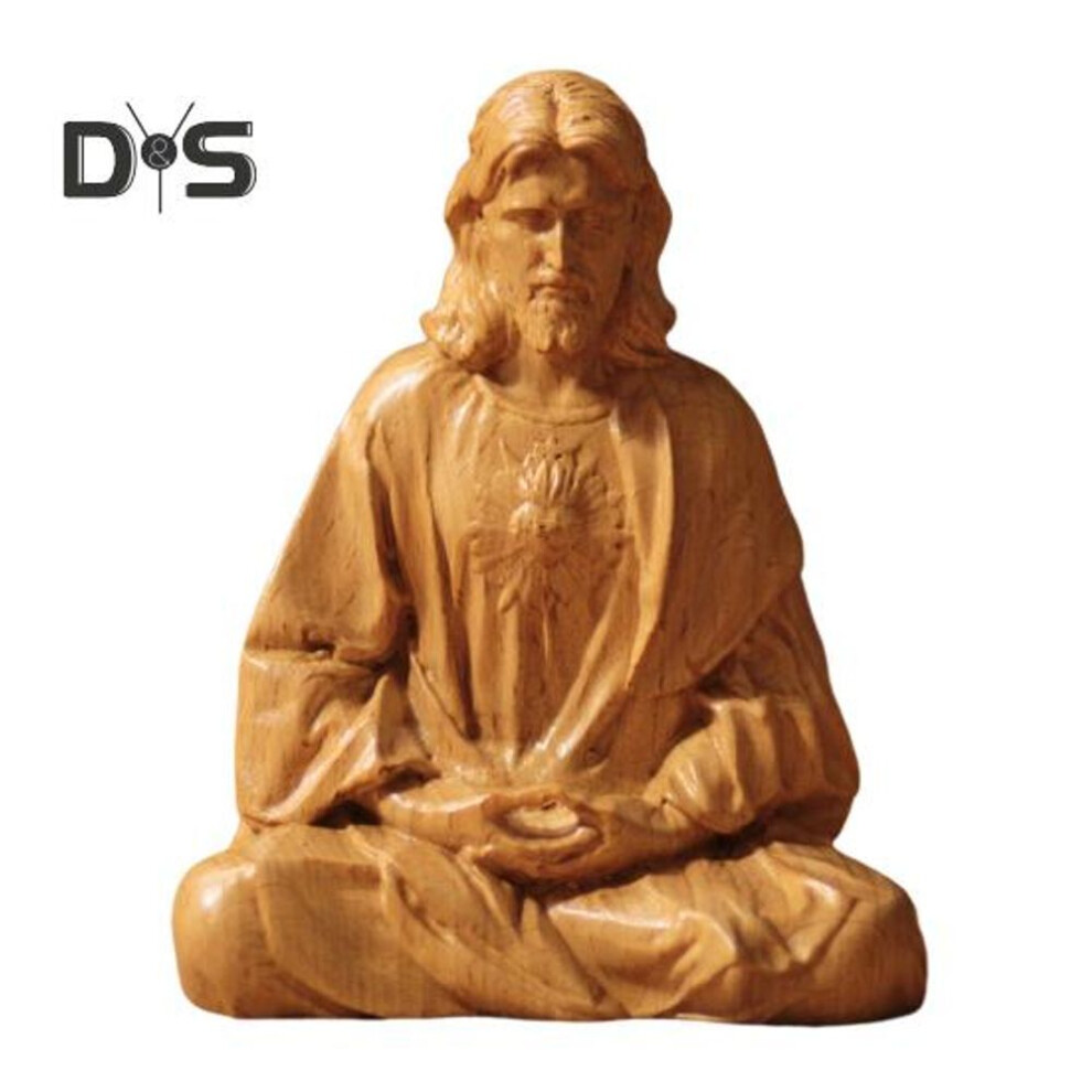 Resin Christ Statue Christmas Tabletop Decoration Holy Figurine Sit in Meditation Jesus Figurine for Tables Mantel Decor Christian Gift