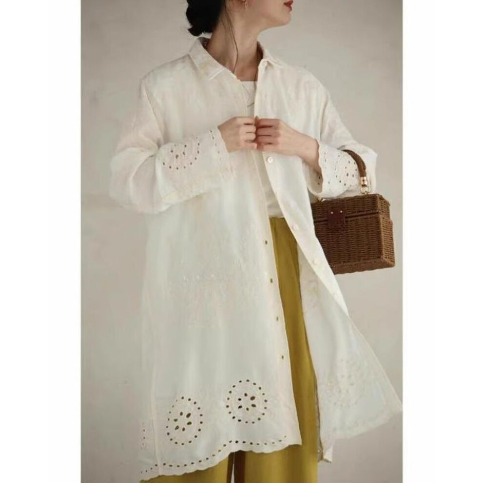 DIMANAF 2025 Women Spring Shirt Long Lace Blouse Long Sleeve Buttons Fashion Tops Tees Loose White Tees New