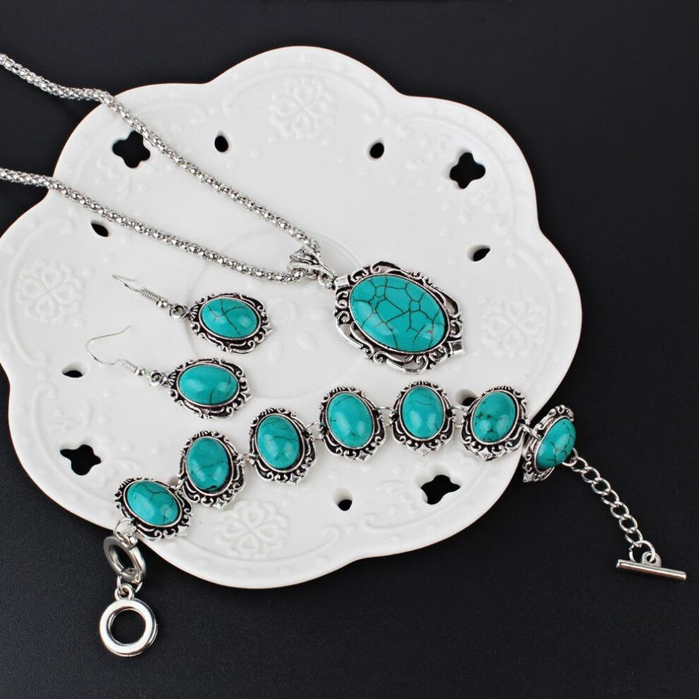 Boho Retro 4pcs/set Earrings Set Holiday Bonus Turquoise Alloy Bracelet Holiday Wear Ladies Accessories Set Suitable for Vintage Necklace