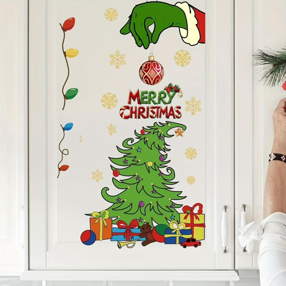 Christmas Cheer Wall Decals - Festive Tree, Gifts, Snowflakes with Colorful Lights for Holiday Home & Living Room Decor