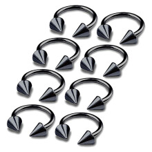 (1,2 x 12 x 3 mm zwarte kegel) 8 stuks 16 g hoefijzerring ronde staaf kraakbeen hoepel septum neus lip