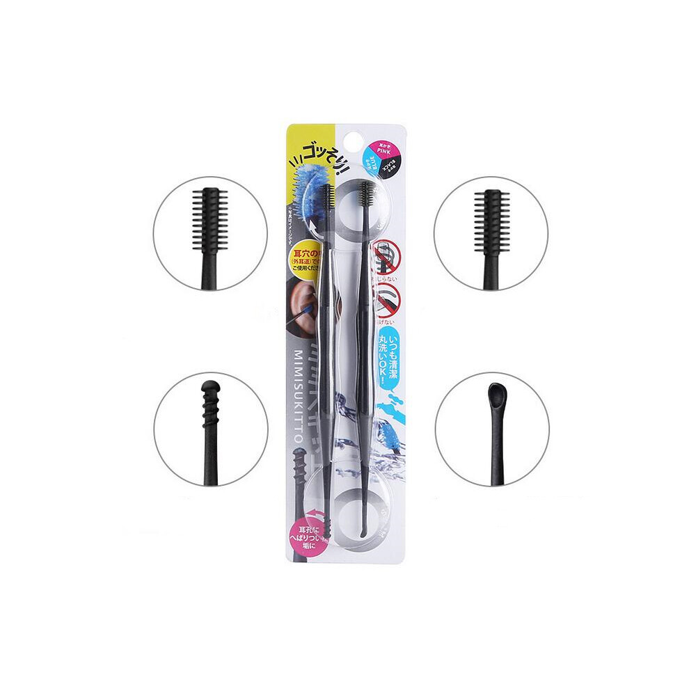 (Noir 2 pièces) Bâton d'oreille de nouveau style, outil d'élimination du cérumen, bouchon de cuillère