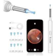 (BLANC) VITCOCO Éliminateur de cérumen, nettoyeur d'oreilles sans fil avec caméra auriculaire HD 1296P