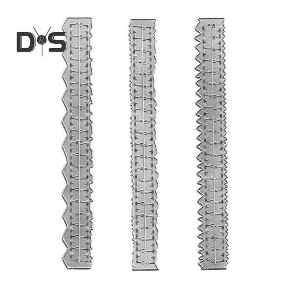 3Pcs 8.54" Carbon Steel Metal Paper Tearing Ruler Irregular Edges Paper Cutting Ruler Wavy Edge Measuring Tool for School Office Card Scrapbooking