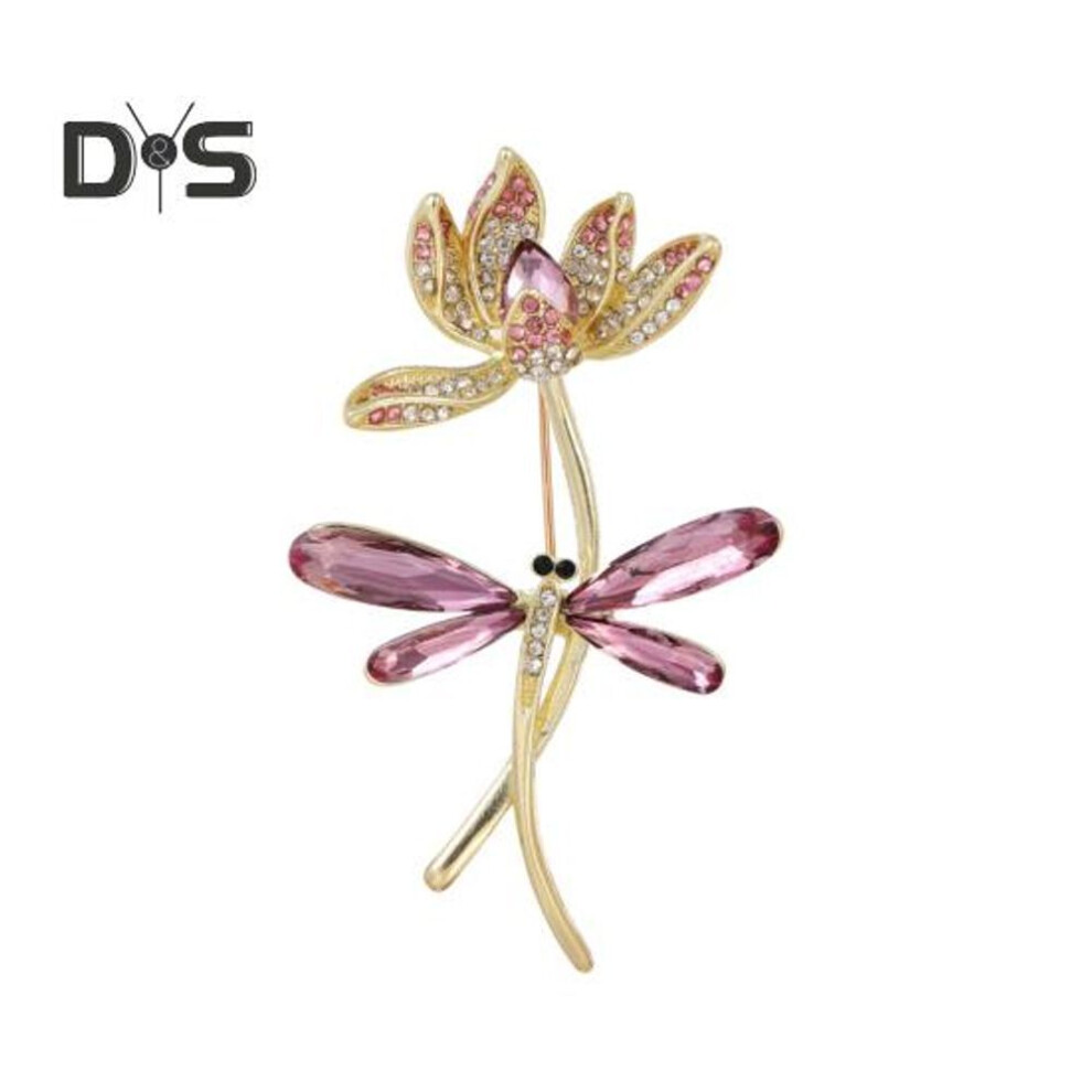 Lotus Dragonfly Brooch Exquisite Zinc Alloy Rhinestone Pin Sweaters Hats Bags Badge Multi-Functional Accessory