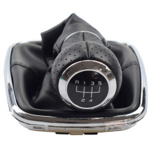 (5-Gang-Chrom) Schalthebel 5/6 Schaltknauf Hebel Schaltsack PU-Leder Volkswagen VW Golf 4