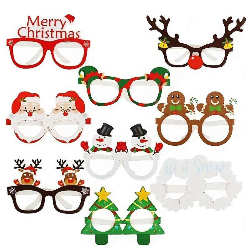 Festive Santa Claus, Christmas Tree & Elk Paper Glasses - 9 Pairs Of Unique Frame Props For Photos And Holiday Decorations