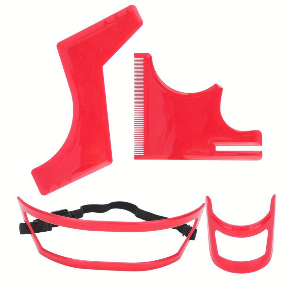 Beard Shaping Kit - Red Plastic Hairline Template Set for Men's Grooming and Precision Beard Styling