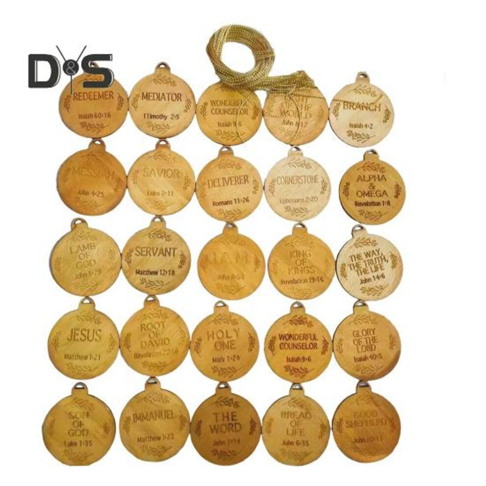 25 Pcs Jesus Name Pendant Wooden Flat Hanging Ornaments Religious Christmas Tree Decorations for Home Mantel Door
