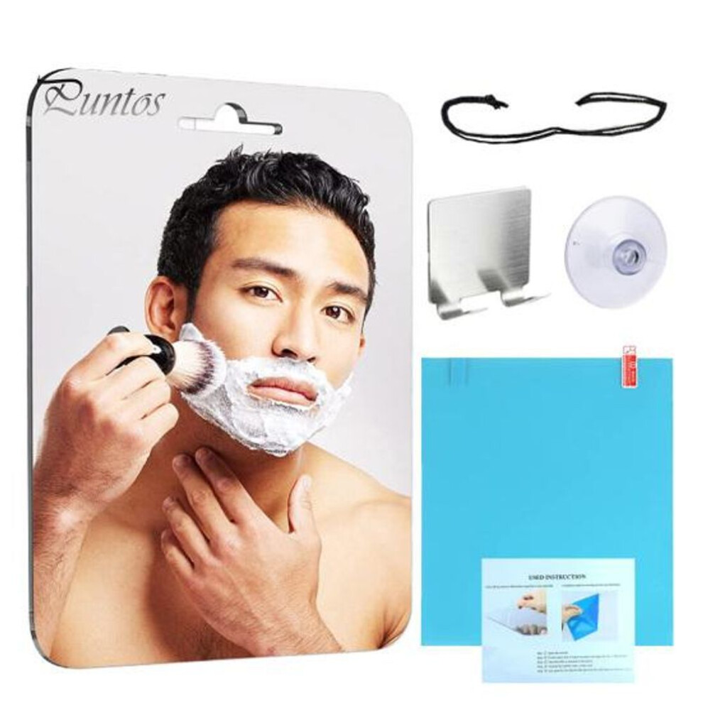 30x20cm Fogless Shower Mirror With Suction Cup Razor Holder Hook Anti-fog Men Shaving Makeup Mirror Shatterproof Frameless Bathroom Hanging Vanity