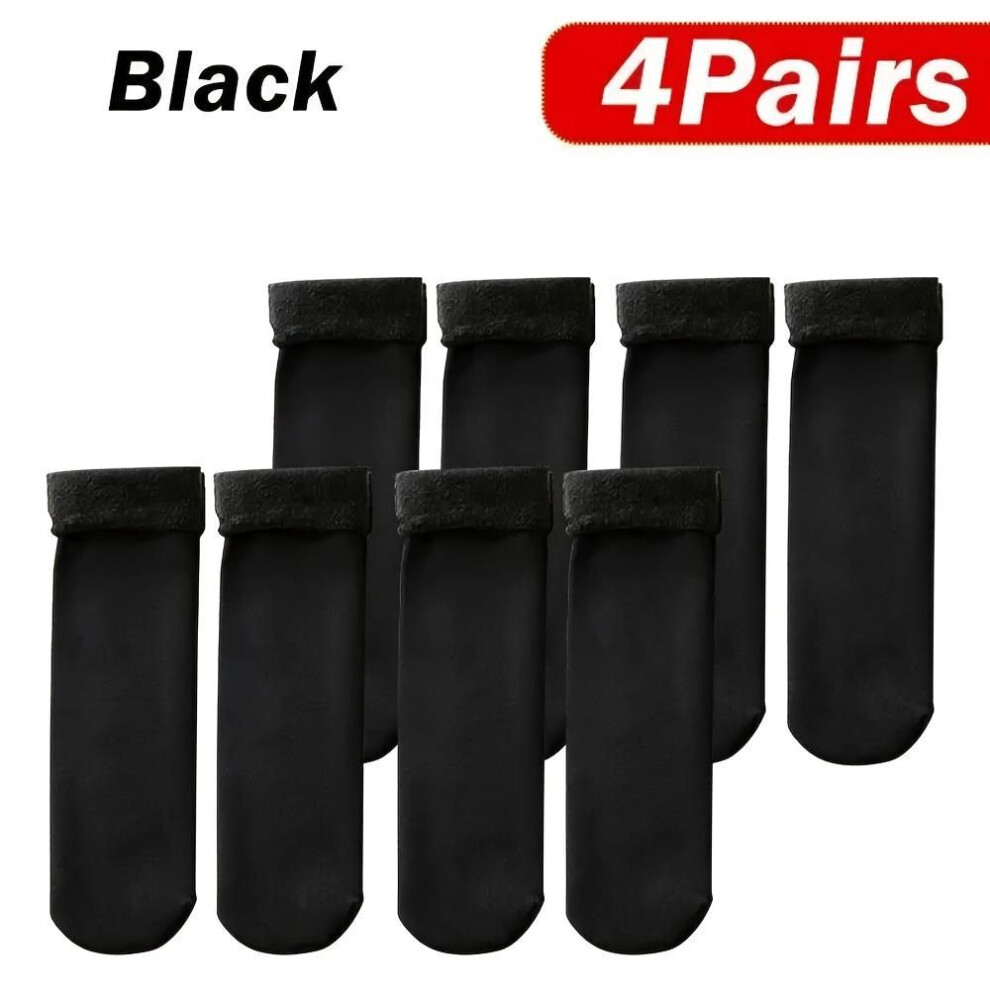 Winter Warmth Bundle: 4 Pairs Thick Fleece-Lined Mid-Calf Socks - Cozy Self-Heating Soft Blend for Men & Women
