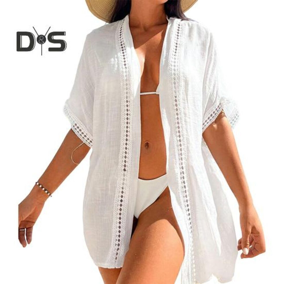 Lady Beach Coverup Hollow Out Vacation Shirt Sunscreen Anti-UV Quick-Drying Bikini Swimsuit Solid Color Loose Pool Clothes