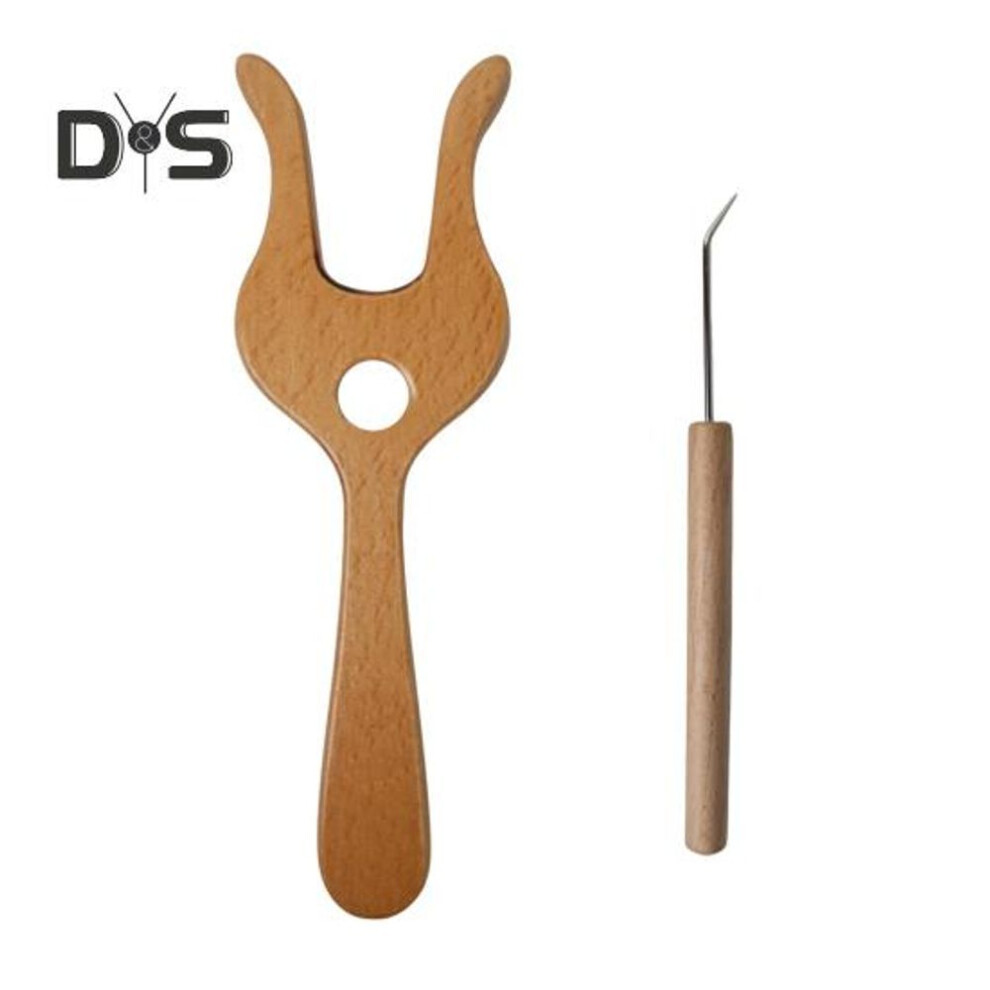 Wooden Knitting Fork Set Fork Braider with Knitting Needle Lucet Knitting Tools DIY Weaving Tools for Bracelet Necklace Crafting