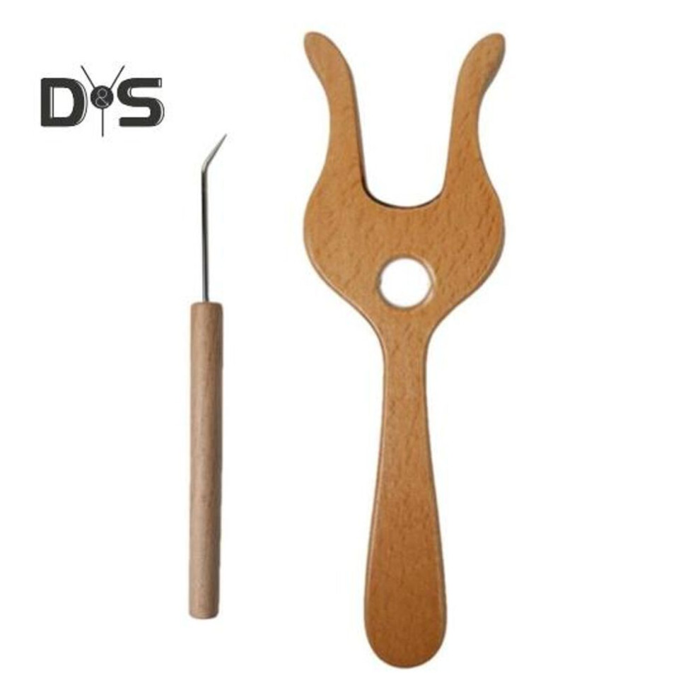 Wood Knitting Fork With Hook Hand Cut Lucet Cord Braiding Fork Diy Weaving Craft Tool For Crochet Drawstring And Scarves Making
