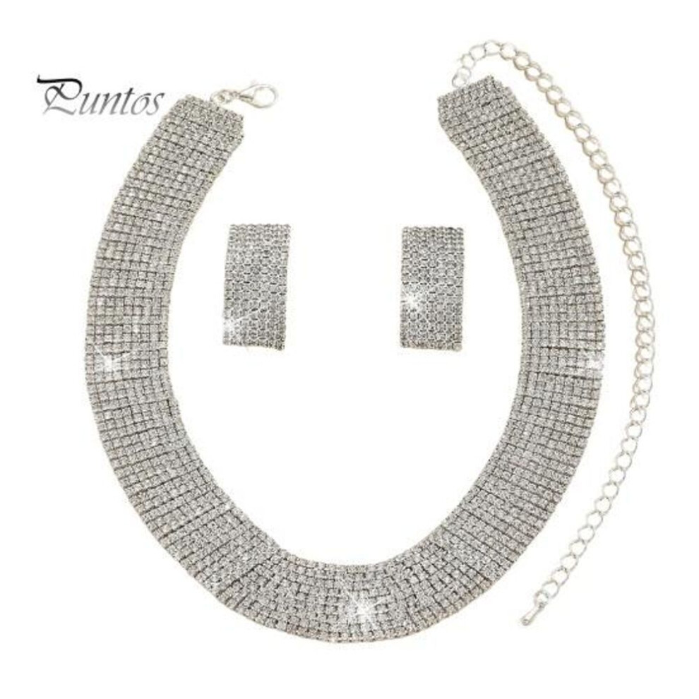 2 Pcs/set Women Necklace Earrings Set For Formal Banquet And Prom Multi-layered Rhinestone Adjustable Length Wedding Bride Star Celebrity Jewelry Set