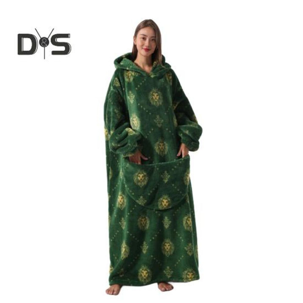 Extra Long Wearable Blanket Sweatshirt for Women Men Oversized Cartoon Blanket Hoodie Warm Flannel Blanket with Sleeves And Giant Pocket