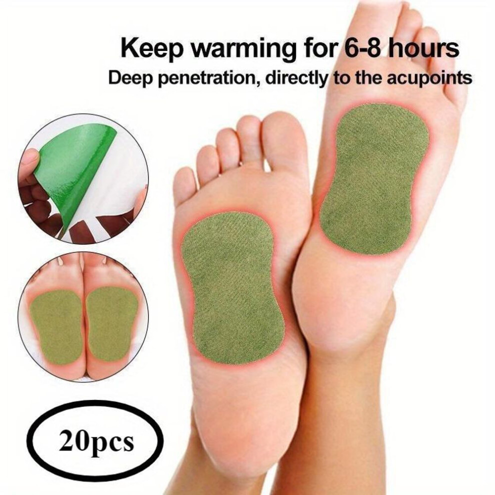 Herbal Foot Pads 20pcs- Natural Wormwood & Ginger Extracts, Acupoint Heat Stickers, Air-Permeable Fabric, Energy-Boosting Moxibustion Foot Warmers